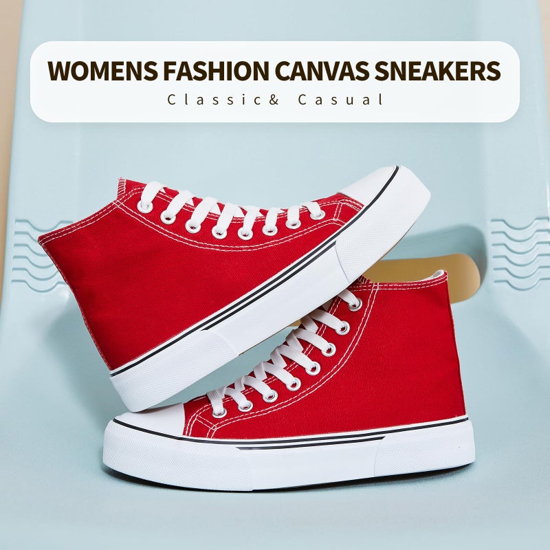 hash bubbie High Top Sneakers for Women Classic High Tops Canvas Shoes Lace up Women's Fashion Sneaker(Red,US9W/US7M) - Image 2